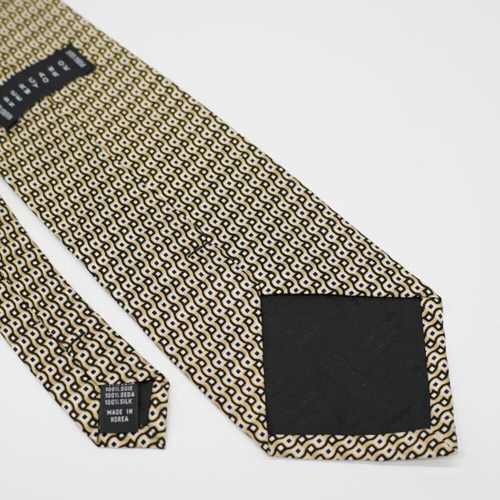Bergamo New York Black Tan Blue Abstract Geometric Print Silk Tie Wide - Picture 5 of 6
